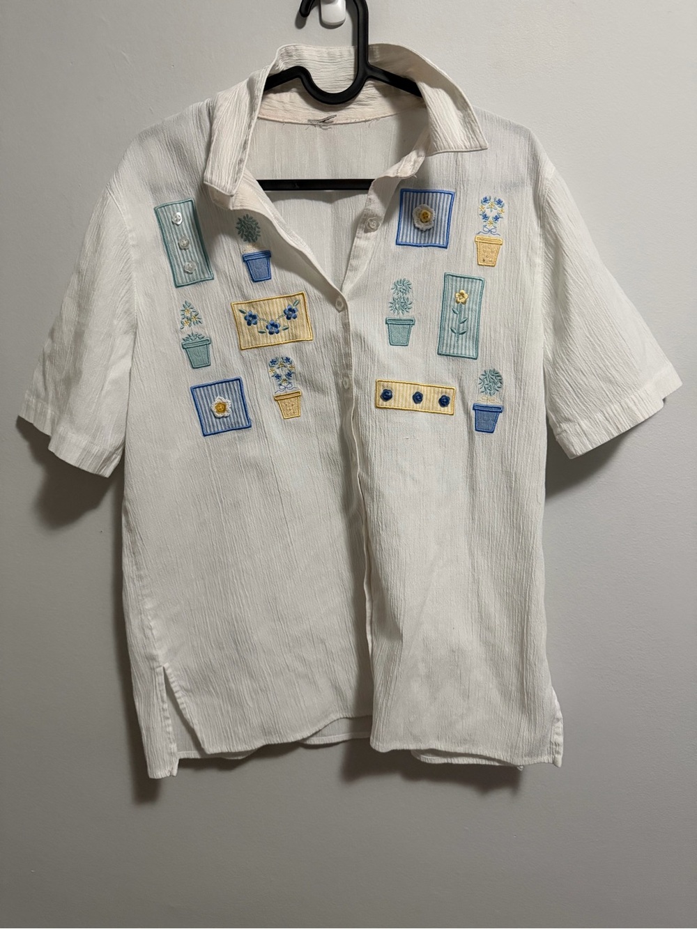 Embroidered button-up shirt